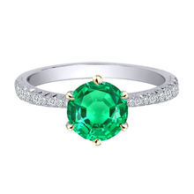 Afbeelding in Gallery-weergave laden, Smaragd Gekleurde Steen Ring 3 karaat 14 Karaat Tweekleurig Goud – hoofdaanzicht
