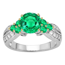 Afbeelding in Gallery-weergave laden, Rond Briljant Colombiaanse Smaragd ring in Bicolor 14K Goud – hoofdaanzicht
