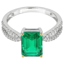 Afbeelding in Gallery-weergave laden, Colombiaanse Smaragd Sieraadsteen Ring 2-karaat Bicolor 14K Goud – hoekaanzicht
