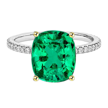 Afbeelding in Gallery-weergave laden, Colombiaanse Smaragd Cushion Edelsteen Ring in Bicolor 14K Goud – hoofdaanzicht
