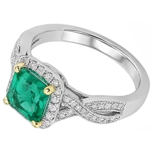 Afbeelding in Gallery-weergave laden, Fijne Smaragd Smaragd Slijpvorm Edelsteen Ring in Bicolor 14K Goud – zijaanzicht
