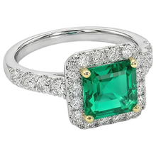 Afbeelding in Gallery-weergave laden, Asscher Slijpvorm Smaragd ring in Bicolor 14K Goud – zijaanzicht
