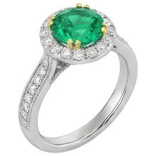 Afbeelding in Gallery-weergave laden, Colombiaanse Smaragd Rond Briljant Edelsteen Ring in Bicolor 14K Goud – profielaanzicht
