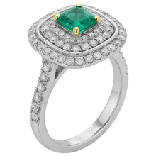 Afbeelding in Gallery-weergave laden, Smaragd Smaragd Slijpvorm Edelsteen Ring in Tweekleurig 14K Goud – zijaanzicht
