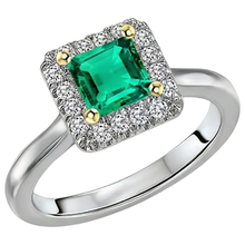Afbeelding in Gallery-weergave laden, Colombiaanse Smaragd Princess Slijpvorm Sieraadsteen Ring in Bicolor 14K Goud – zijaanzicht
