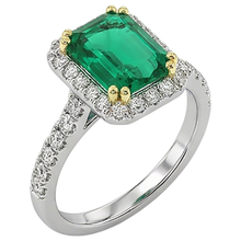Afbeelding in Gallery-weergave laden, Fijne Smaragd Edelsteen Ring 2 karaat Bicolor 14K Goud – hoekaanzicht

