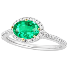 Afbeelding in Gallery-weergave laden, Smaragd Gekleurde Steen Ring 2-karaat Tweekleurig 14K Goud – hoekaanzicht

