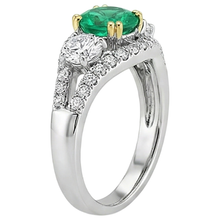 Afbeelding in Gallery-weergave laden, Rond Geslepen Colombiaanse Smaragd ring in Bicolor 14K Goud – bovenaanzicht
