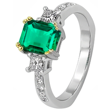 Afbeelding in Gallery-weergave laden, Smaragd Slijpvorm Colombiaanse Smaragd ring in Bicolor 14K Goud – hoekaanzicht
