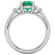 Afbeelding in Gallery-weergave laden, Rond Briljant Smaragd ring in Tweekleurig 14K Goud – achteraanzicht
