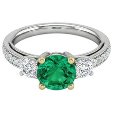 Afbeelding in Gallery-weergave laden, Rond Briljant Smaragd ring in Tweekleurig 14K Goud – profielaanzicht
