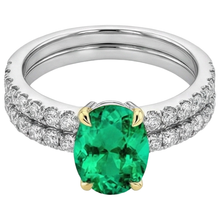 Afbeelding in Gallery-weergave laden, Sieraadsteen Ring Bicolor 14K Goud met Colombiaanse Smaragd – hoekaanzicht
