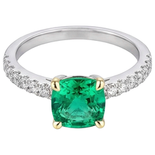 Afbeelding in Gallery-weergave laden, Edelsteen Ring Tweekleurig 14K Goud met Fijne Smaragd – hoekaanzicht
