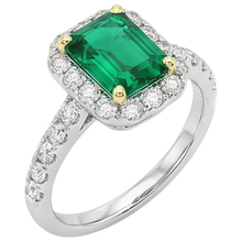 Afbeelding in Gallery-weergave laden, Smaragd Edelsteen Ring 2-karaat Bicolor 14K Goud – zijaanzicht
