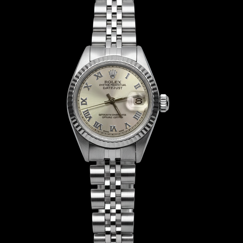 Grijze Romeinse wijzerplaat Rolex Datumjust Dames rand Jubileum roestvrij staal