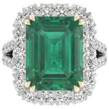 Afbeelding in Gallery-weergave laden, Ring met groene smaragd (GIA) en natuurlijke uit de aarde gewonnen diamanten
