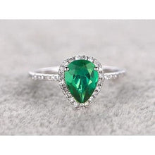 Afbeelding in Gallery-weergave laden, Groene peer en Groente smaragd edelsteen ring wit goud 14K 5,35 karaat
