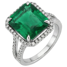 Afbeelding in Gallery-weergave laden, Groene Smaragd GIA Natuurlijke uit de a aarde gewonnen Diamanten Edelsteen Verlovingsring 10.50 Karaat WG 14K
