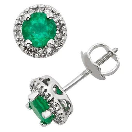 Groene smaragd en Halo Diamond Lady Stud Oorbellen 5,70 karaat witgoud 14K