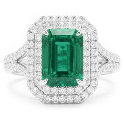 Groene smaragd en Natuurlijke echte diamanten ( niet in een laboratorium gekweekt ) 11,75 karaat jubileumring wit goud 14K