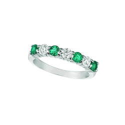 Groene smaragd en diamant 7 stenen eeuwigheidsband 0,70 karaat 14K witgoud