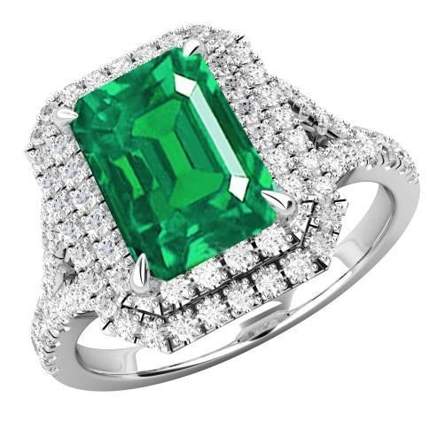 Groene smaragd en diamanten 11,75 karaat jubileumring wit goud 14K