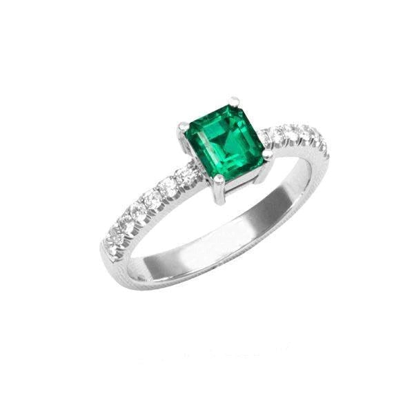 Groene smaragd en diamanten 2,80 karaat verlovingsring wit goud 14K