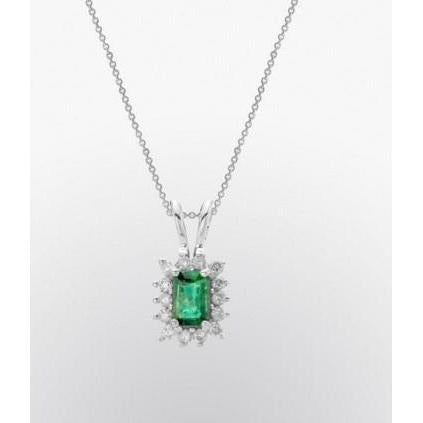 Groene smaragd en diamanten edelsteenketting 4,50 karaat witgoud 14K