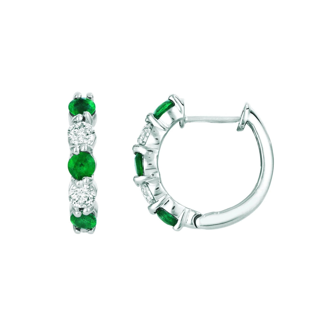 Groene smaragd en diamanten hoepeloorbellen 1 karaat 14K witgoud