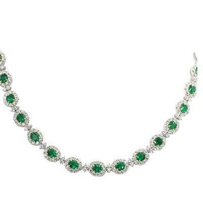 Groene smaragd en diamanten ketting dames witgouden sieraden 32 ct