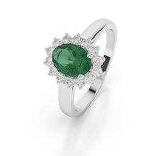 Afbeelding in Gallery-weergave laden, Groene smaragd en diamanten trouwring 3,50 karaat gouden sieraden
