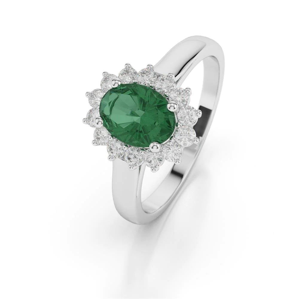 Groene smaragd en diamanten trouwring 3,50 karaat gouden sieraden