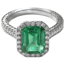 Afbeelding in Gallery-weergave laden, Groene Smaragd GIA en Natuurlijke uit de aarde gewonnen Diamanten Trouwring Witgoud Sieraden 21.50 Ct
