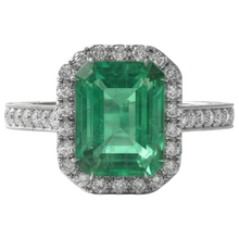 Afbeelding in Gallery-weergave laden, Groene Smaragd GIA en Natuurlijke uit de aarde gewonnen Diamanten Trouwring Witgoud Sieraden 21.50 Ct
