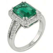 Afbeelding in Gallery-weergave laden, Groene Smaragd GIA met Natuurlijke uit de aarde gewonnen Diamant Trouwring Witgoud 14K 8 Karaat
