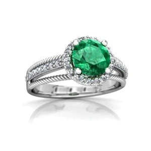 Groente Smaragd met diamanten 3,60 karaat trouwring 14K witgoud