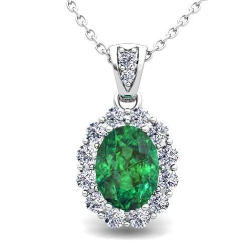 Groente Smaragd met diamanten edelsteen hanger ketting 7.85 karaat WG 14K