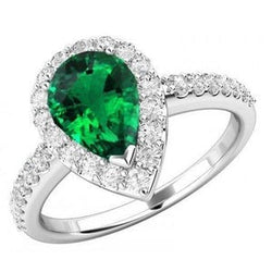 Groente smaragd  Peer & Ronde 4 Karaat Emerald & Diamond Edelsteen Ring Wit Goud 14K