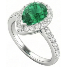 Afbeelding in Gallery-weergave laden, Groente smaragd  Peer &amp; Ronde 4 Karaat Emerald &amp; Diamond Edelsteen Ring Wit Goud 14K
