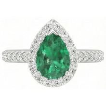 Afbeelding in Gallery-weergave laden, Groente smaragd  Peer &amp; Ronde 4 Karaat Emerald &amp; Diamond Edelsteen Ring Wit Goud 14K
