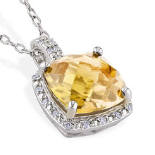 Afbeelding in Gallery-weergave laden, Groot kussen Citrien met diamanten 26.75 Ct hanger witgoud 14K
