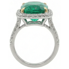 Afbeelding in Gallery-weergave laden, Grote 16.25 Karaat Groene Smaragd GIA &amp; Natuurlijke uit de aarde gewonnen Diamanten Trouwring Goud 14K
