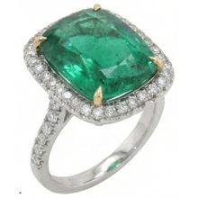 Afbeelding in Gallery-weergave laden, Grote 16.25 Karaat Groene Smaragd GIA &amp; Natuurlijke uit de aarde gewonnen Diamanten Trouwring Goud 14K
