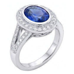 Grote Ceylon Saffier Met Diamanten 4.75 Ct Ring Wit Goud 14K
