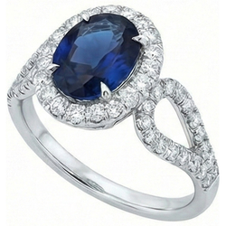 Grote Ceylon Saffier Met Diamanten Trouwring 5 Karaat Wit Goud 14K