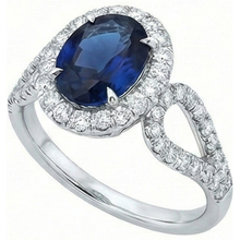 Afbeelding in Gallery-weergave laden, Grote Ceylon Saffier Met Diamanten Trouwring 5 Karaat Wit Goud 14K
