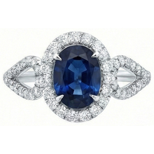Afbeelding in Gallery-weergave laden, Grote Ceylon Saffier Met Diamanten Trouwring 5 Karaat Wit Goud 14K
