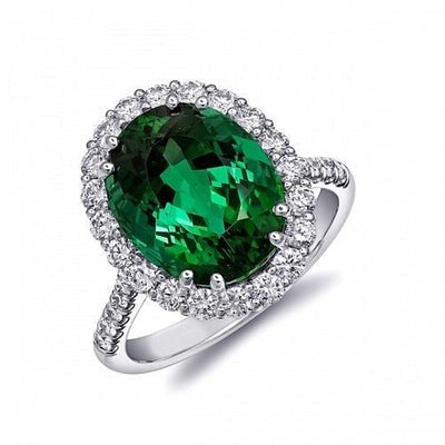 Grote Groente smaragd met diamanten 4.25 karaat verlovingsring 14K witgoud