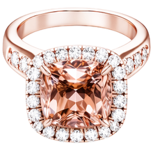 Afbeelding in Gallery-weergave laden, Grote Kussen Morganite 12.50 Cts Met Diamanten Ring Rosé Goud 14K
