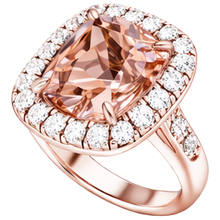 Afbeelding in Gallery-weergave laden, Grote Kussen Morganite 12.50 Cts Met Diamanten Ring Rosé Goud 14K
